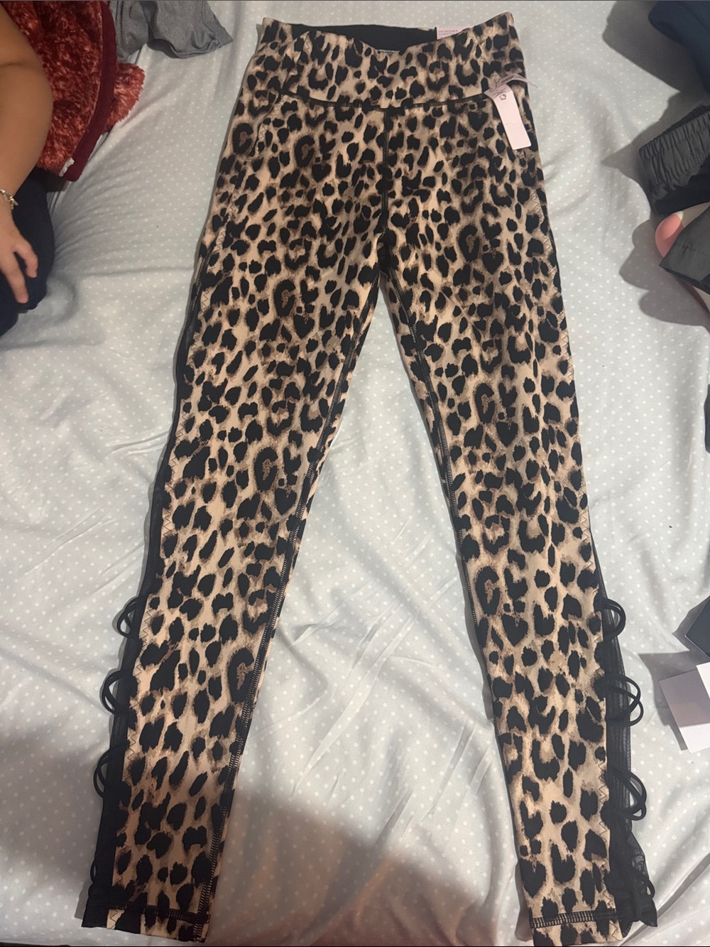 Victoria's Secret Leopard Print Leggings with Black Side Lace-Up